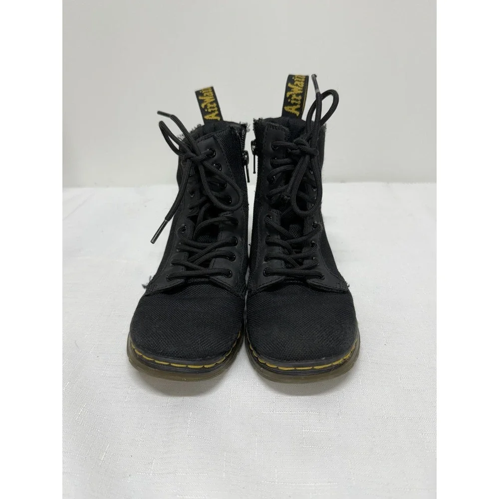 Dr. Martens Air Cushion Zipper Leather Combat Boots Size 1 Black Combs‎ J AW004